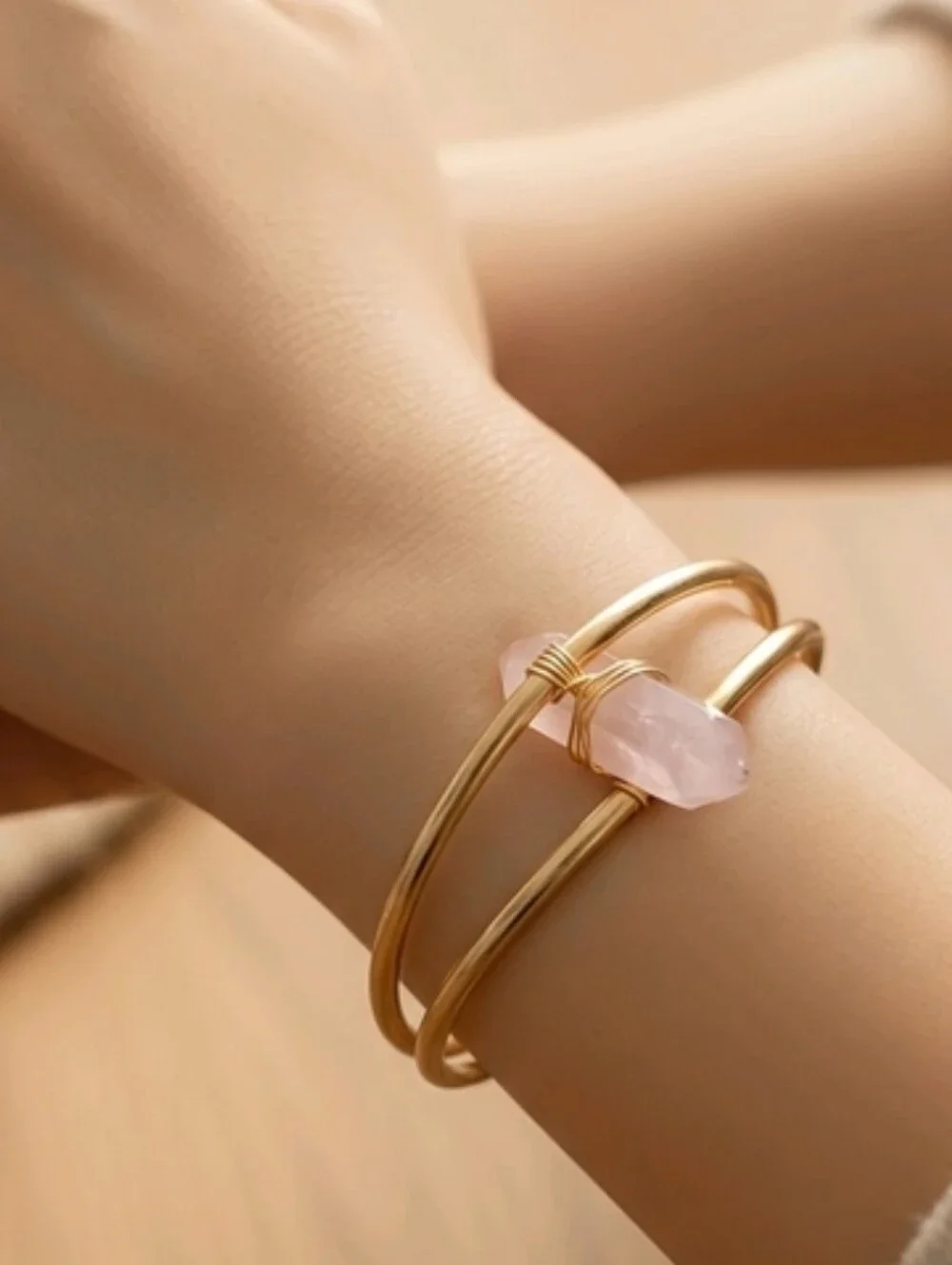 Guess Gold Bangle Bracelet with Pink Stone Accent NWOT - Picture 1 of 3